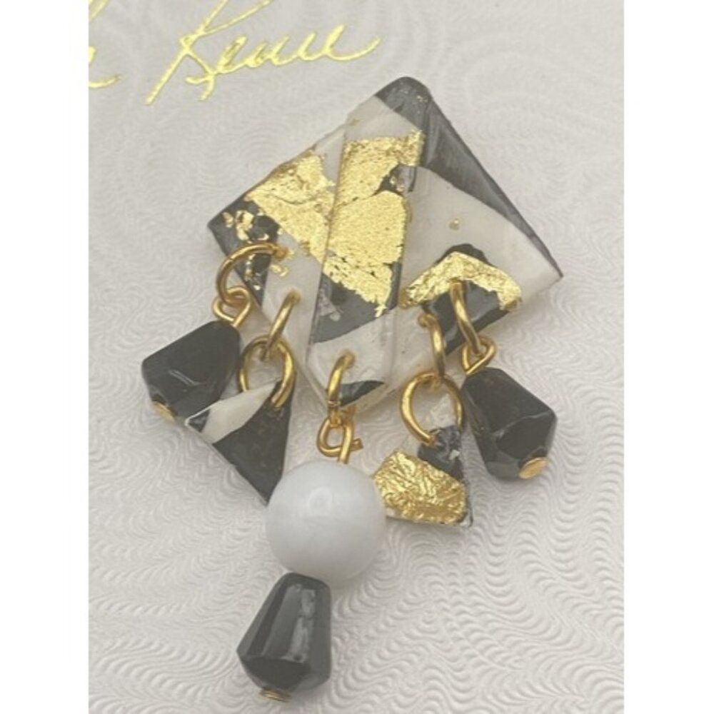NWT Vtg  Earrings Carla Renee Handmade in California Dangle Pierced Black White